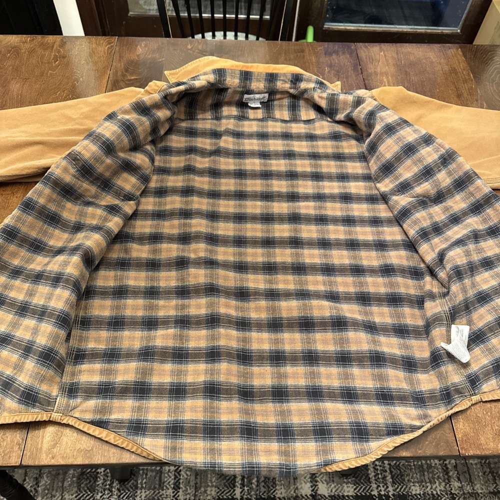 Carhartt Flannel Lined Duck Canvas Shirt Jacket Mens M Brown Snap S296brn - Picture 14 of 15